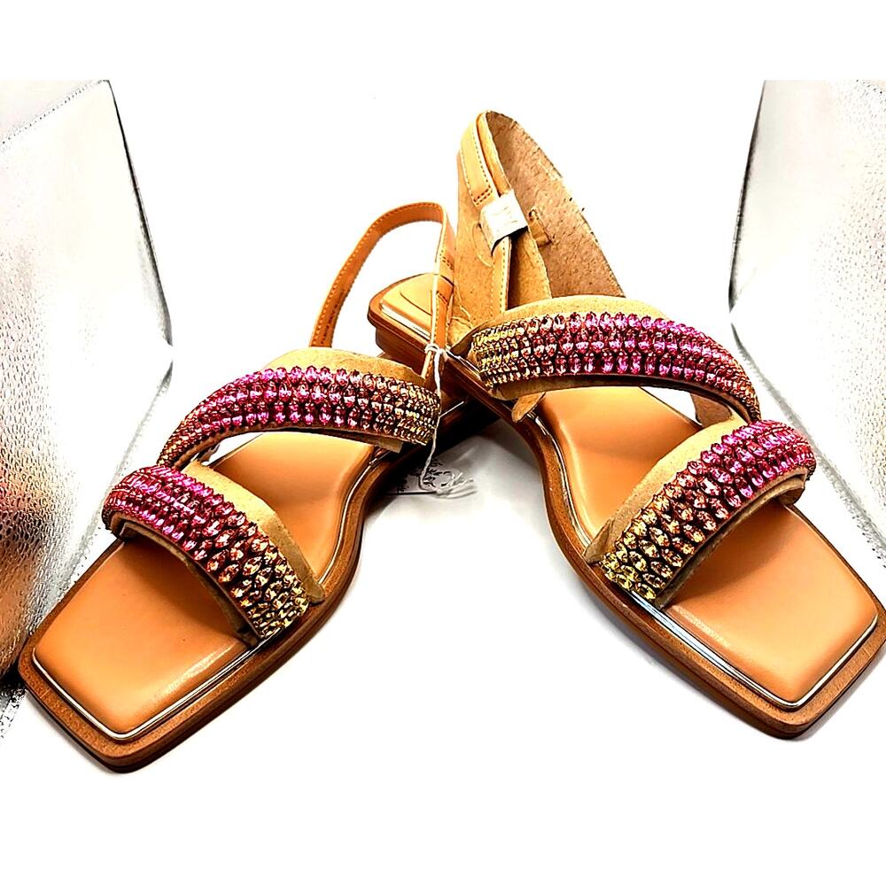 New Vince Camuto NEW Prizza Embellished Rhinestone Leather Sandals Rose Prizm - Picture 3 of 7